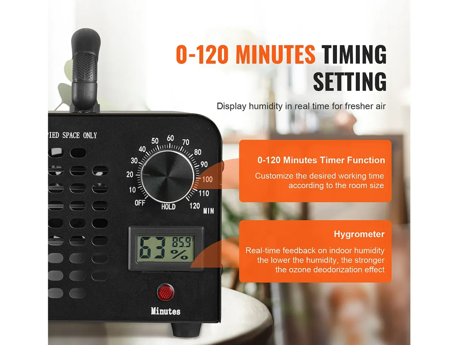 Generador de Ozono SucceBuy, Máquina de Ozono de 24000 mg/h con Cronómetro de 0 a 120 Minutos
