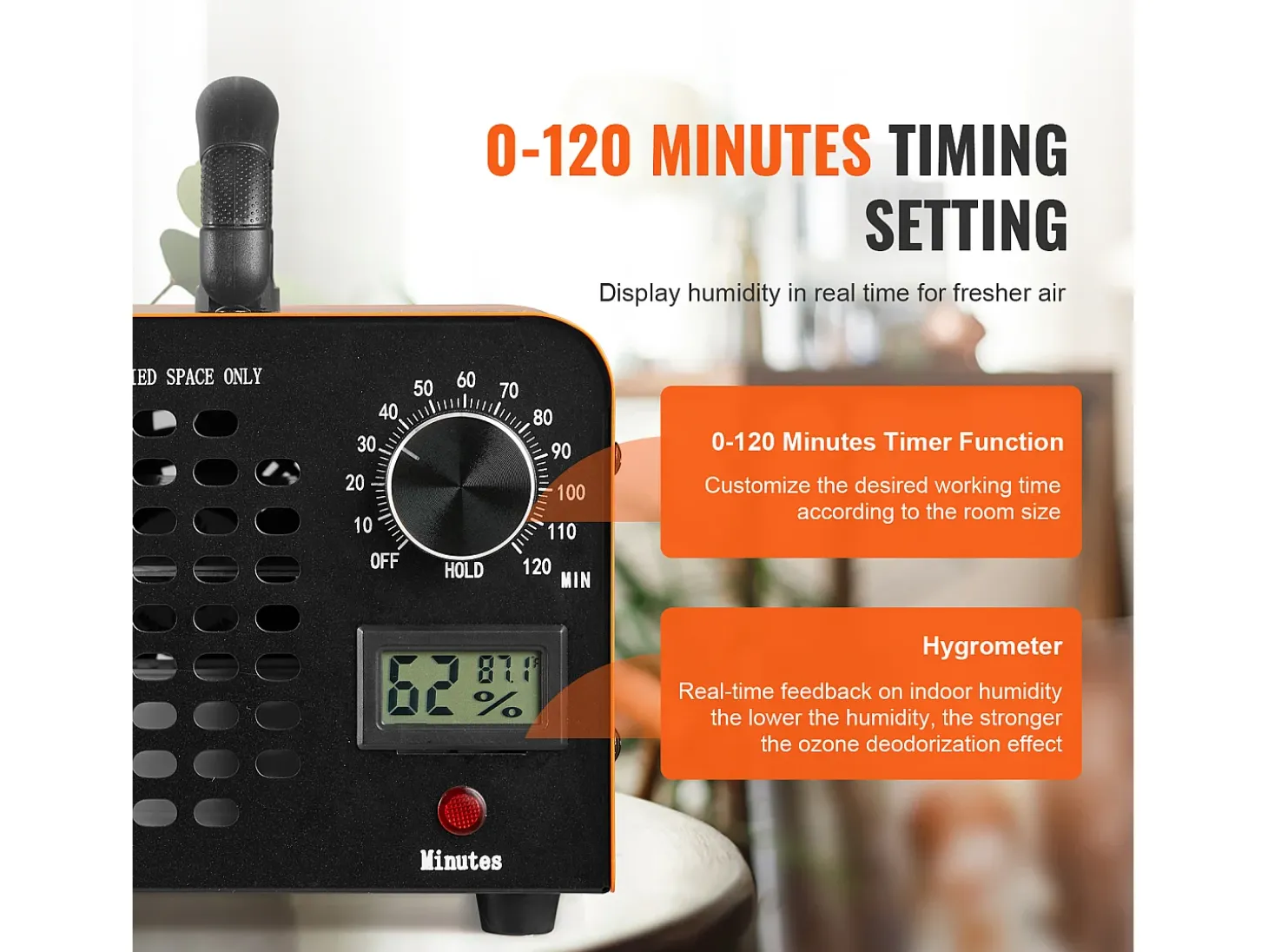 Generador de Ozono SucceBuy de 12 000 mg/h, Eliminador de Olores con Temporizador de 0 a 120 Minutos