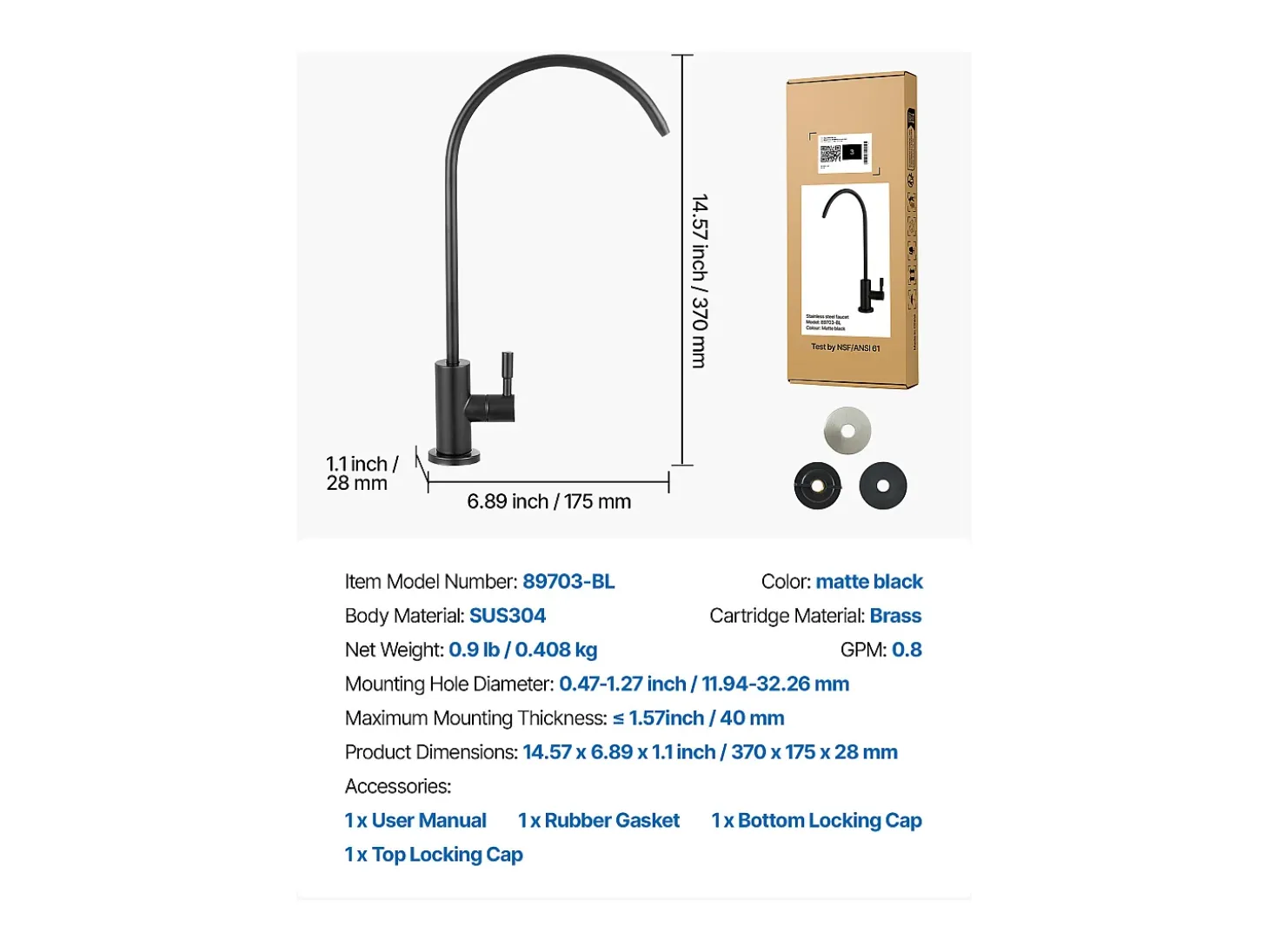 Grifo de Agua Potable SucceBuy sin Plomo en Acero Inoxidable, Grifo de Ósmosis Inversa con Válvula en Latón Macizo, Filtrado de Arco Alto, Giratorio 360°