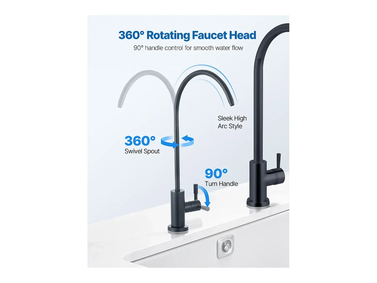 Grifo de Agua Potable SucceBuy sin Plomo en Acero Inoxidable, Grifo de Ósmosis Inversa con Válvula en Latón Macizo, Filtrado de Arco Alto, Giratorio 360°