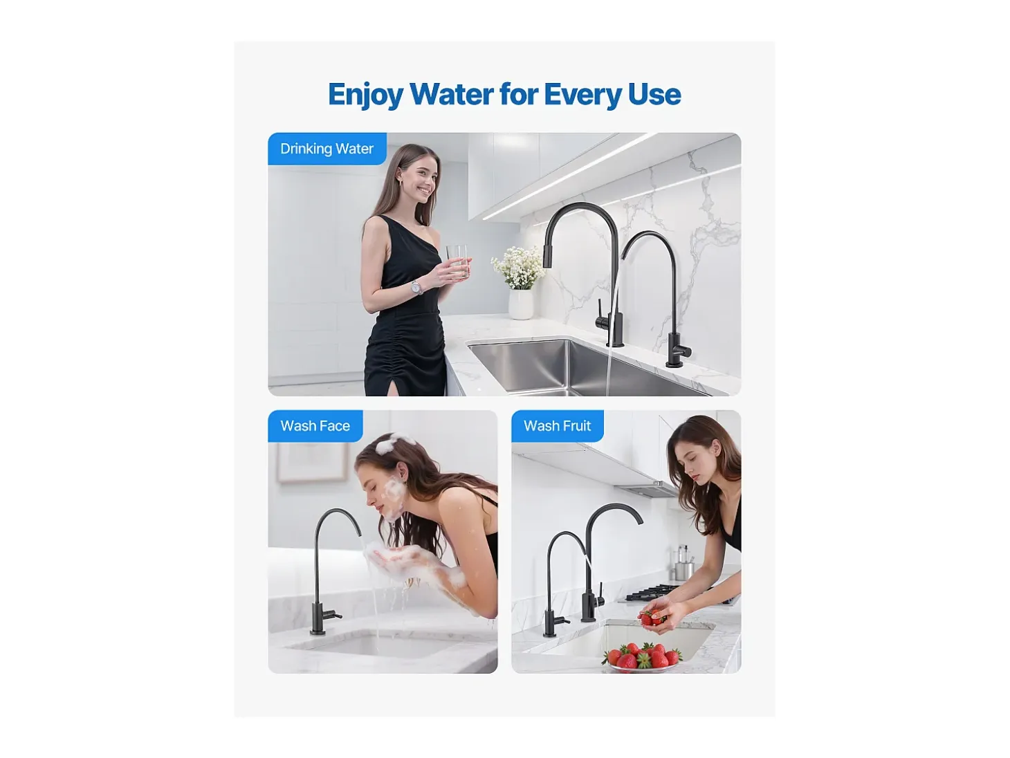 Grifo de Agua Potable SucceBuy sin Plomo en Acero Inoxidable, Grifo de Ósmosis Inversa con Válvula en Latón Macizo, Filtrado de Arco Alto, Giratorio 360°