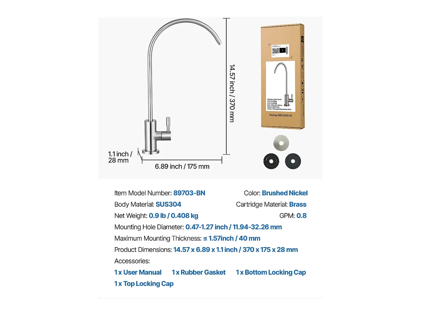 Grifo de Agua Potable SucceBuy sin Plomo en Acero Inoxidable, Grifo de Ósmosis Inversa con Válvula en Latón Macizo, Filtrado de Arco Alto, para Fregadero Cocina