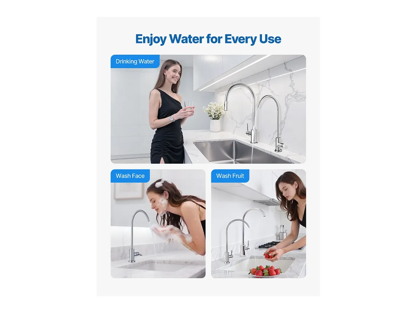 Grifo de Agua Potable SucceBuy sin Plomo en Acero Inoxidable, Grifo de Ósmosis Inversa con Válvula en Latón Macizo, Filtrado de Arco Alto, para Fregadero Cocina