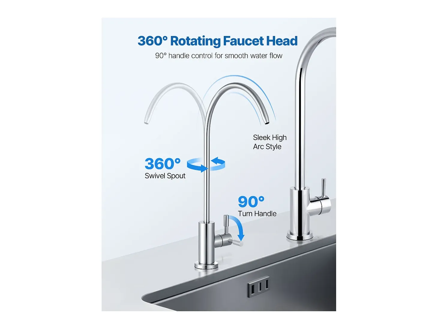 Grifo de Agua Potable SucceBuy sin Plomo en Acero Inoxidable, Grifo de Ósmosis Inversa con Válvula en Latón Macizo, Filtrado de Arco Alto, para Fregadero Cocina