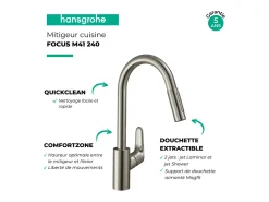 Grifo de cocina con ducha HANSGROHE Focus M41 240 2 chorros aspecto acero inoxidable
