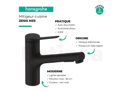 Grifo de cocina con HANSGROHE Zesis M33 150 2 chorros negro mate