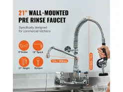 Grifo de Cocina SucceBuy para Fregadero de Montaje en Pared - Con Rociador de Prelavado, 53.3 cm