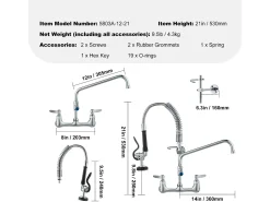 Grifo de Cocina SucceBuy para Fregadero de Montaje en Pared - Con Rociador de Prelavado, 53.3 cm
