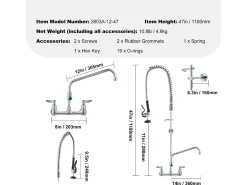 Grifo de Cocina, SucceBuy Grifo de Fregadero de Cocina de Montaje en Pared con Rociador de Prelavado, 120 cm de Altura