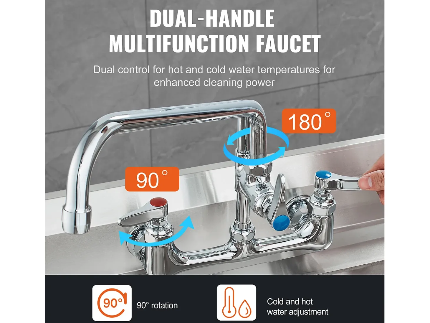 Grifo de Cocina, SucceBuy Grifo de Fregadero de Cocina de Montaje en Pared con Rociador de Prelavado, 120 cm de Altura