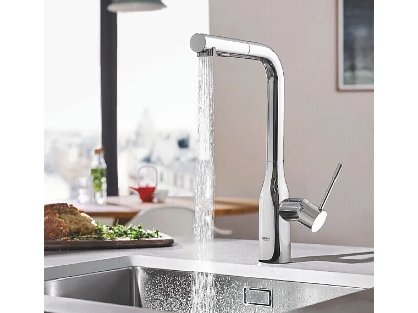 GROHE Essence mezclador de cocina tamaño XL Caño alto cromado extraíble