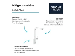 GROHE Essence mezclador de cocina tamaño XL Caño alto cromado extraíble