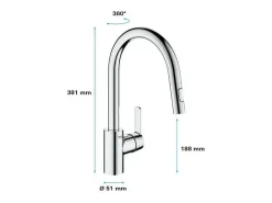 GROHE Get grifo de cocina con caño alto aireador cromado