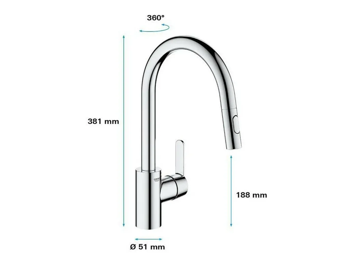 GROHE Get grifo de cocina con caño alto aireador cromado