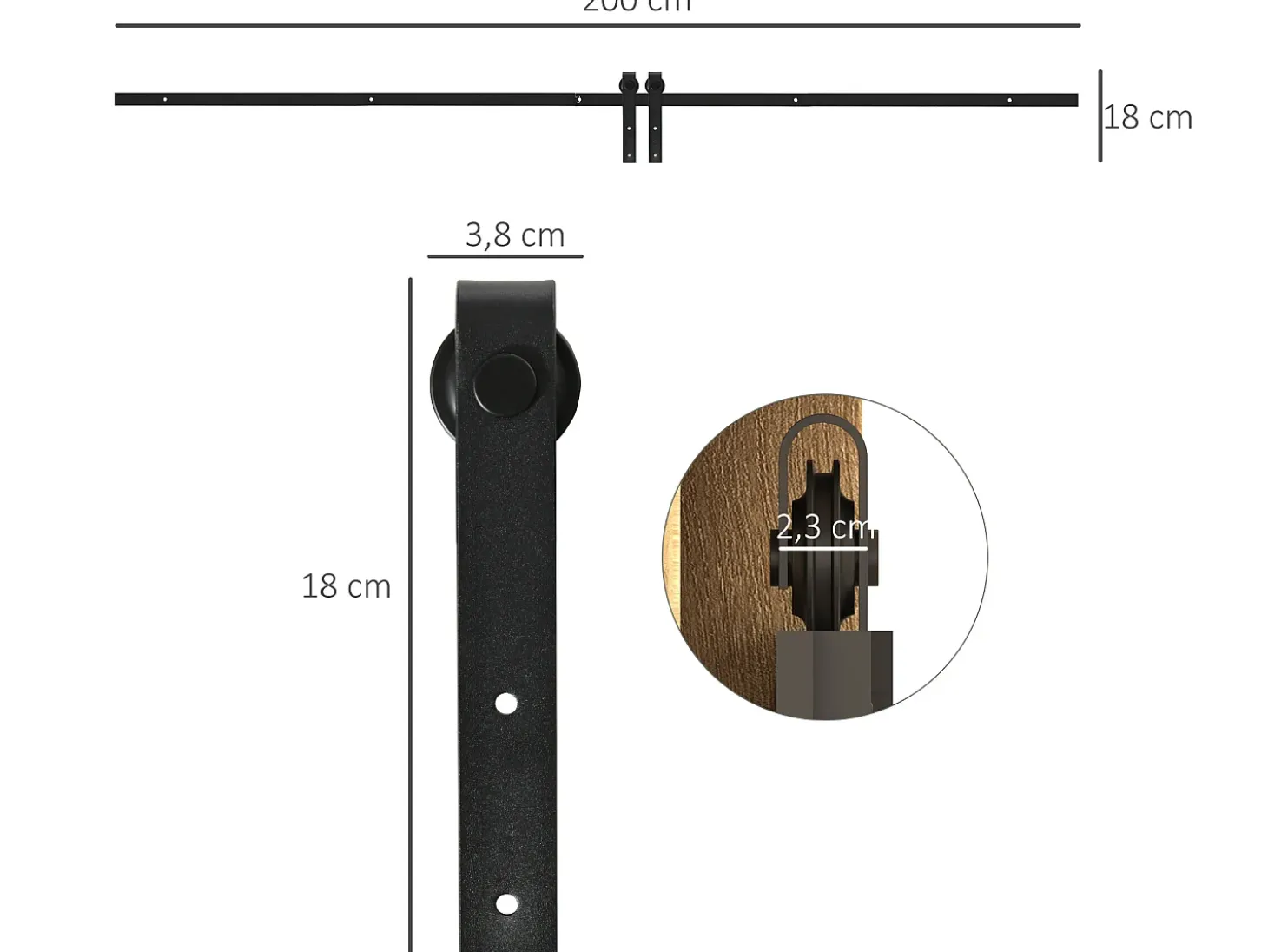 Herraje para puerta negro 200x0.4x18 cm HOMCOM