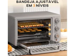 Horno de sobremesa Alec Homcom 1400W 21L 3 modos + temporizador gris 46 cm
