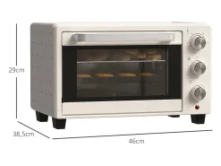 Horno de sobremesa Alec Homcom 1400W 21L 3 modos + temporizador crema 46 cm