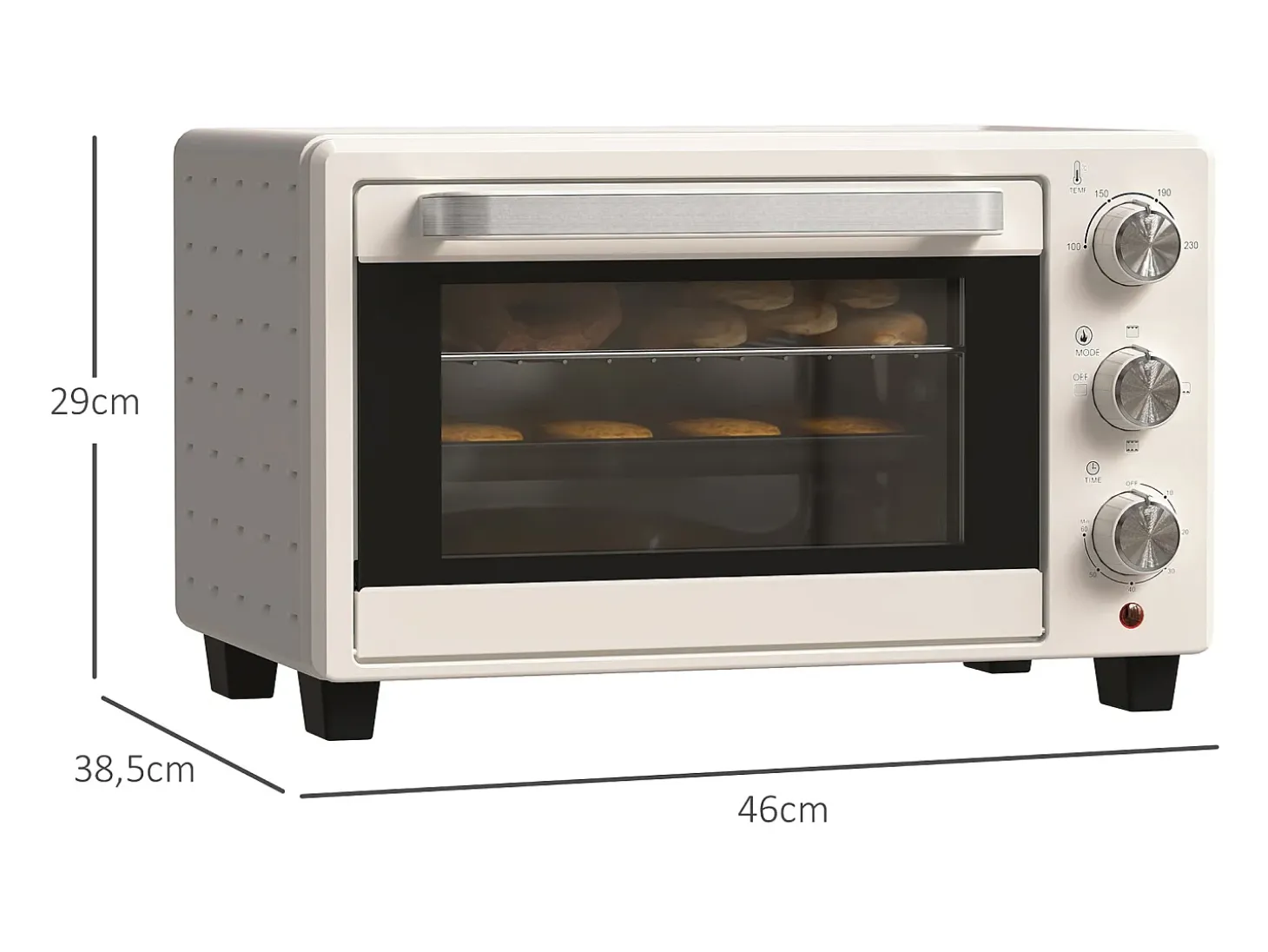 Horno de sobremesa Alec Homcom 1400W 21L 3 modos + temporizador crema 46 cm