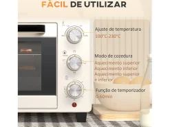 Horno de sobremesa Alec Homcom 1400W 21L 3 modos + temporizador crema 46 cm
