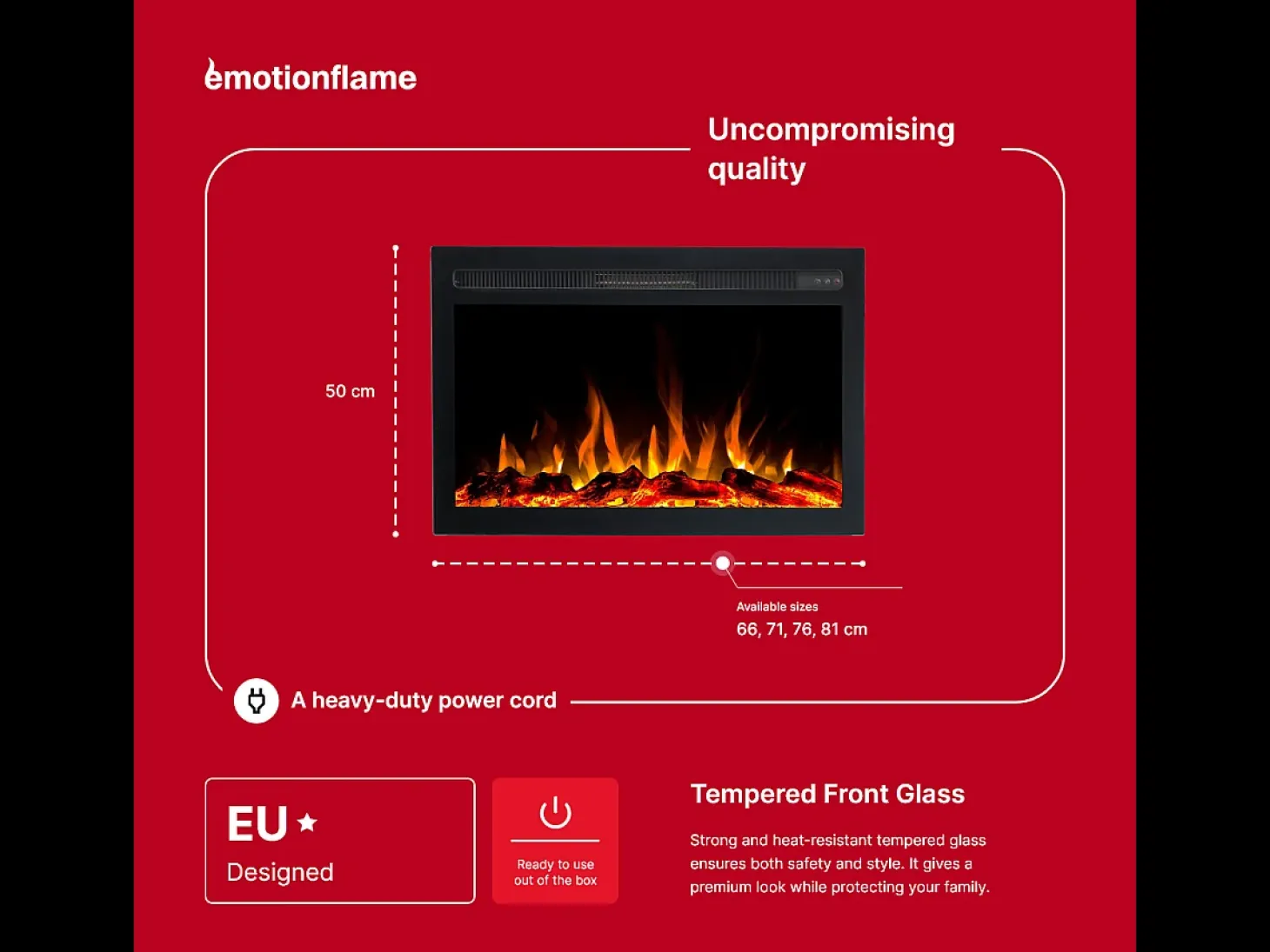 Insert eléctrico INFINITY para chimenea eléctrica - fuego premium - empotrada - 76x14x50 cm - chimenea LED con calefacción 750/1500 W
