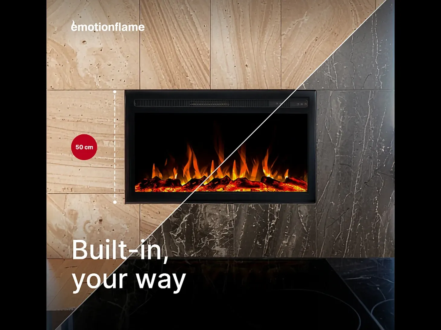 Insert eléctrico INFINITY para chimenea eléctrica - fuego premium - empotrada - 76x14x50 cm - chimenea LED con calefacción 750/1500 W