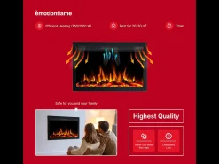 Insert eléctrico INFINITY para chimenea eléctrica - fuego premium - empotrada - 66x14x50 cm - chimenea LED con calefacción 750/1500 W