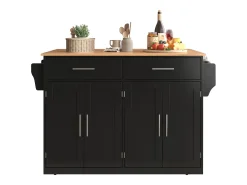 Isla central - 120 x 46 (70) x 91 cm - tablero plegable + ruedas Patas intercambiables - MDF - Negro