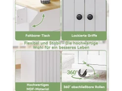 Isla central con encimera abatible - 137 x 45/70 x 89,5 cm - con 2 cajones + 3 puertas - MDF - blanco
