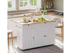 Isla central con encimera abatible - 137 x 45/70 x 89,5 cm - con 2 cajones + 3 puertas - MDF - blanco