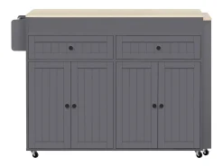 Isla central con ruedas - Isla de cocina extensible con encimera + 2 cajones - MDF - gris