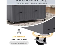 Isla central con ruedas - Isla de cocina extensible con encimera + 2 cajones - MDF - gris