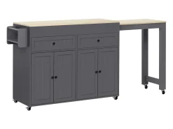 Isla central con ruedas - Isla de cocina extensible con encimera + 2 cajones - MDF - gris