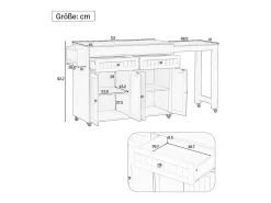 Isla central con ruedas - Isla de cocina extensible con encimera + 2 cajones - MDF - gris