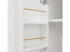 Isla central con ruedas - 137,9 x 45/73 x 92 cm - tapa abatible + 2 cajones + botellero - MDF + Metal - blanco