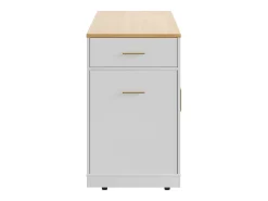 Isla central con ruedas - 120 x 50 x 92 cm - con compartimento para basura + 2 puertas y 3 cajones - MDF + Metal - blanco