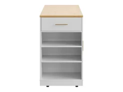Isla central con ruedas - 120 x 50 x 92 cm - con compartimento para basura + 2 puertas y 3 cajones - MDF + Metal - blanco