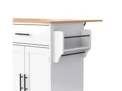 Isla central de cocina - 2 cajones y 4 compartimentos - patas con ruedas o de madera - Blanco