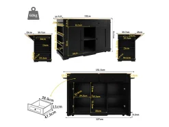 Isla central de cocina - carrito con ruedas y tomas - con plancha extensible - 2 puertas 2 cajones y 2 compartimentos - Negro