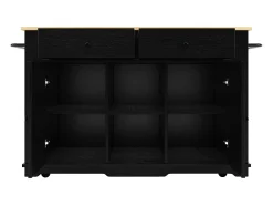 Isla central de cocina - carrito con ruedas y tomas - con plancha extensible - 2 puertas 2 cajones y 2 compartimentos - Negro