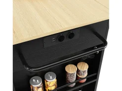 Isla central de cocina - carrito con ruedas y tomas - con plancha extensible - 2 puertas 2 cajones y 2 compartimentos - Negro