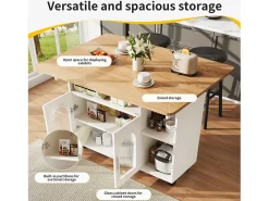 Isla central de cocina - carrito con ruedas y plancha extensible - 2 puertas y 3 compartimentos abiertos - Blanco
