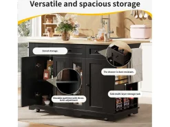 Isla central de cocina - carrito con ruedas y plancha extensible - 3 cajones y 6 estantes - Negro