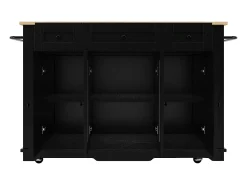Isla central de cocina - carrito con ruedas y plancha extensible - 3 cajones y 6 estantes - Negro