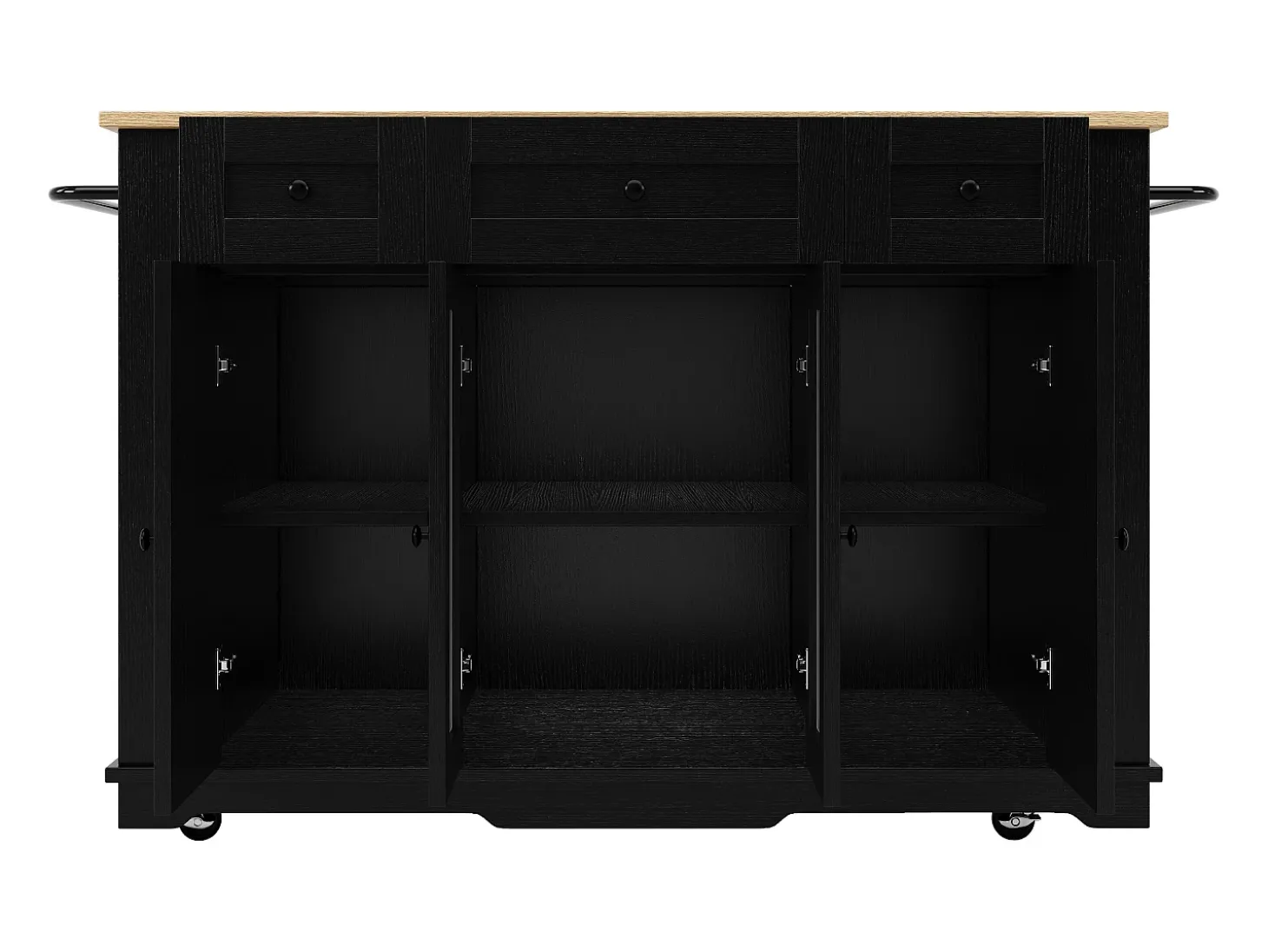 Isla central de cocina - carrito con ruedas y plancha extensible - 3 cajones y 6 estantes - Negro