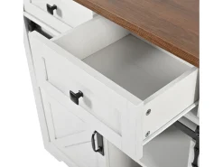 Isla central de cocina - con tabla deslizante - 2 puertas correderas con estanterías y 3 cajones - Beige