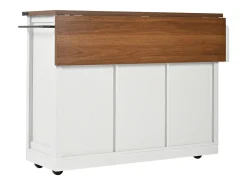 Isla central de cocina - con tabla deslizante - 2 puertas correderas con estanterías y 3 cajones - Beige