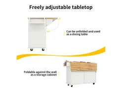 Isla central de cocina - carrito con ruedas y plancha extensible - 2 cajones y 4 puertas - Blanco