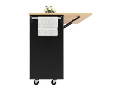 Isla central de cocina - carrito con ruedas y plancha extensible - 2 cajones y 1 puerta - Negro