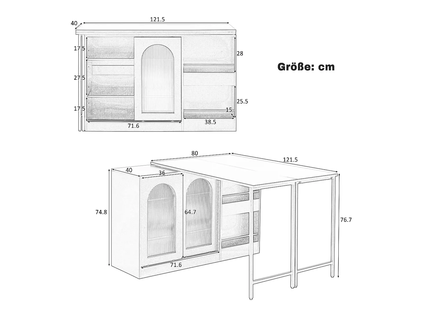 Isla central de cocina - con tabla pivotante deslizante - con puertas de vidrio y espacio de almacenamiento - MDF - Blanco