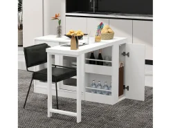 Isla central de cocina - con tabla pivotante deslizante - con puertas de vidrio y espacio de almacenamiento - MDF - Blanco